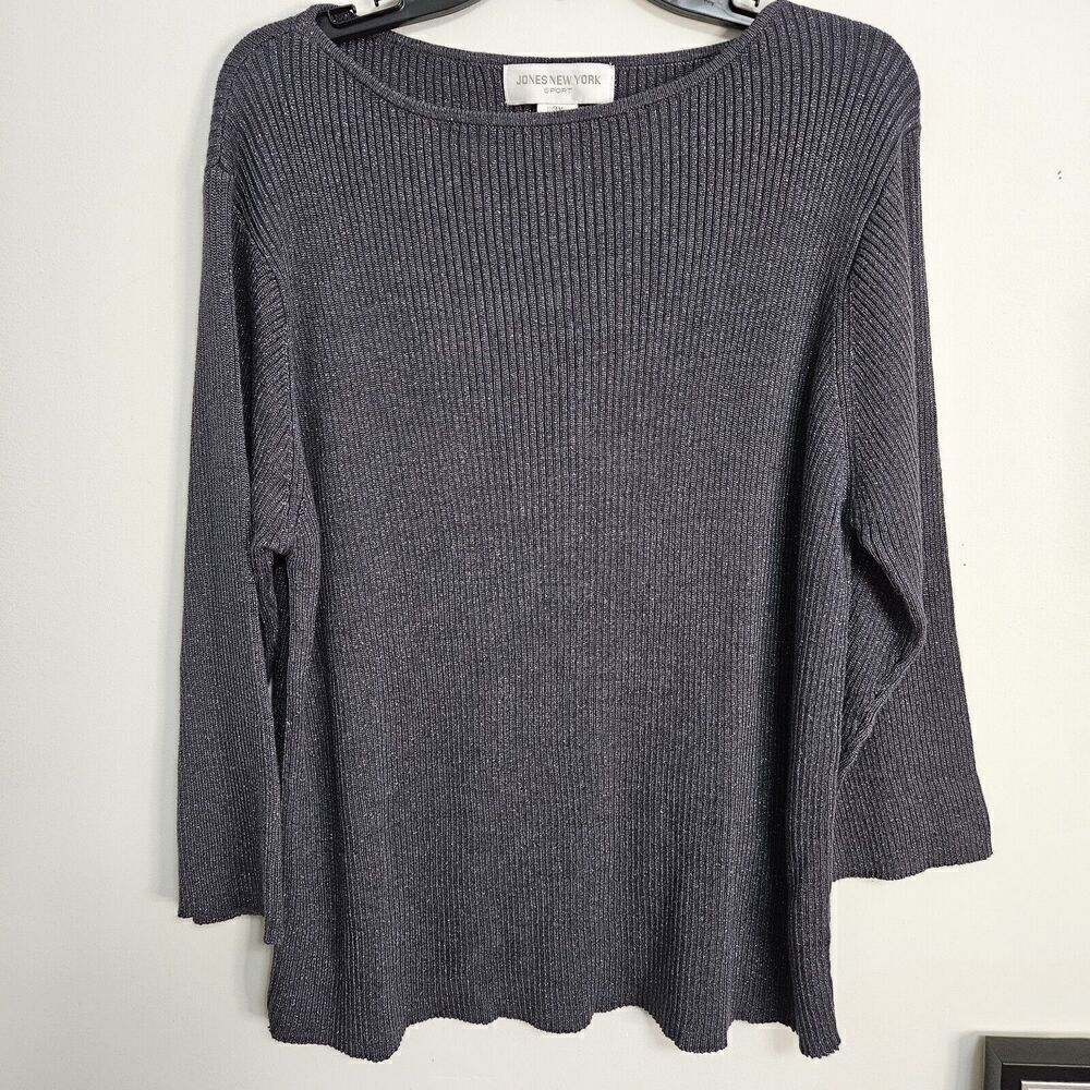 Jones New York Women's 3XL Rd Neck Ribbed Sweater Silver Gray Glitter Metallic